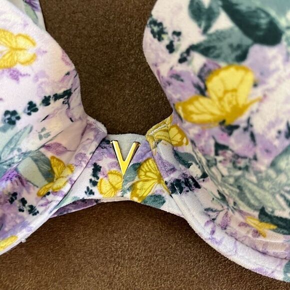 Victoria's Secret Women's Lined Demi Purple Floral Butterfly Bra Size 34C - Picture 2 of 7